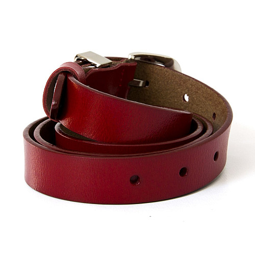 Темно-червоний жіночий шкіряний вузький ремінь 2,5 см RGND-7174