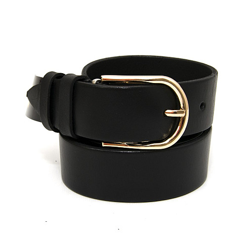 Кожаный женский черный ремень 3 см с золотистой пряжкой RGND-7181