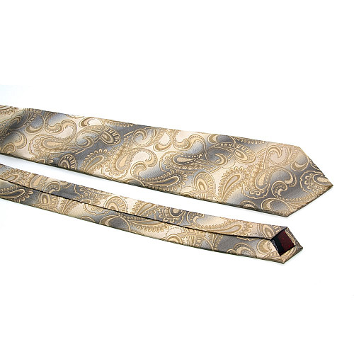 Галстук Milimetric серо-бежевый пейсли-турецкий огурец ML-20-15