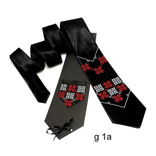 Черный галстук с вышивкой Доморад LN-0035