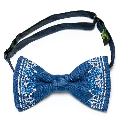 Вышитая бабочка синяя льняная №639 LM-3047