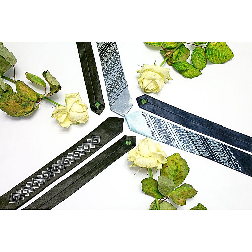 Галстук с вышивкой Черно-серый дуэт (узкий) LN-0078