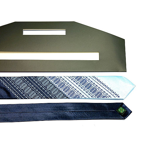 Галстук узкий с вышивкой Синий Голубой LN-0079