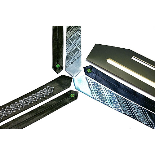 Галстук узкий с вышивкой Синий Голубой LN-0079