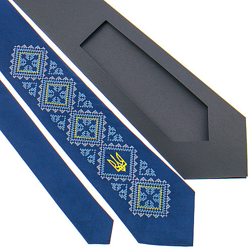 Краватка з вишивкою синя з тризубом №820 LN-2118