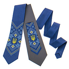 Краватка синя з вишивкою та тризубом №821 LN-2119
