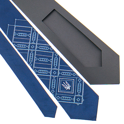 Краватка з вишивкою синя з тризубом № 822 LN-2120