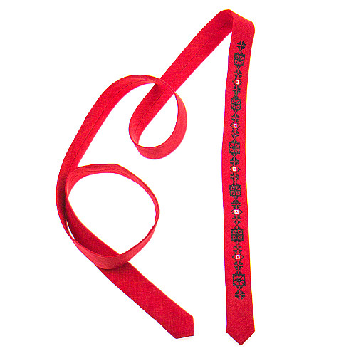 Тонкий галстук с вышивкой красный №827 LN-2125