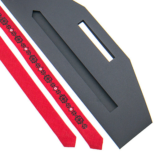 Тонкий галстук с вышивкой красный №827 LN-2125