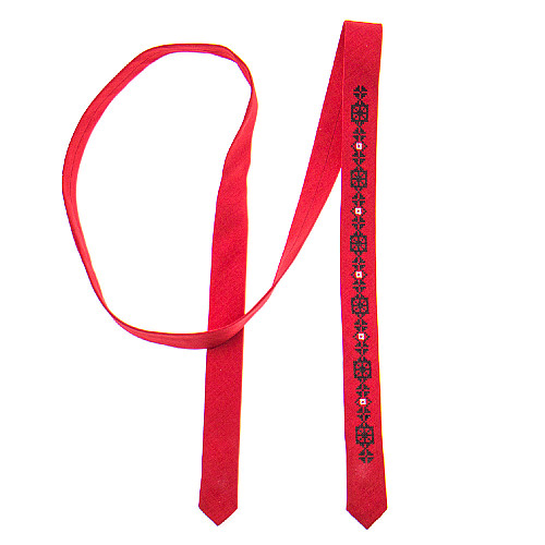 Тонкий галстук с вышивкой красный №827 LN-2125