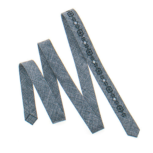 Тонка краватка з вишивкою сіра №828 LN-2126