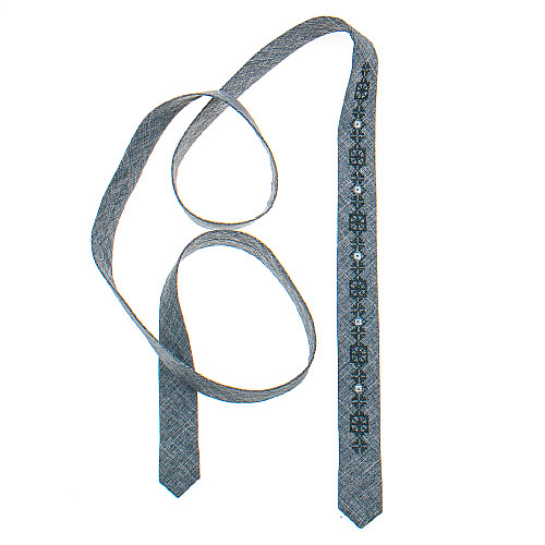 Тонка краватка з вишивкою сіра №828 LN-2126