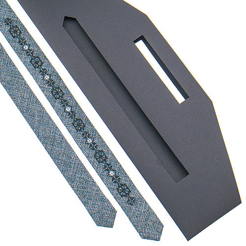 Тонка краватка з вишивкою сіра №828 LN-2126