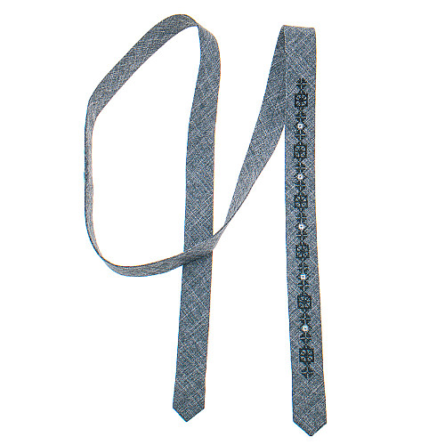 Тонка краватка з вишивкою сіра №828 LN-2126