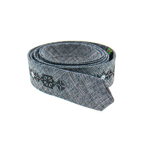 Тонка краватка з вишивкою сіра №828 LN-2126