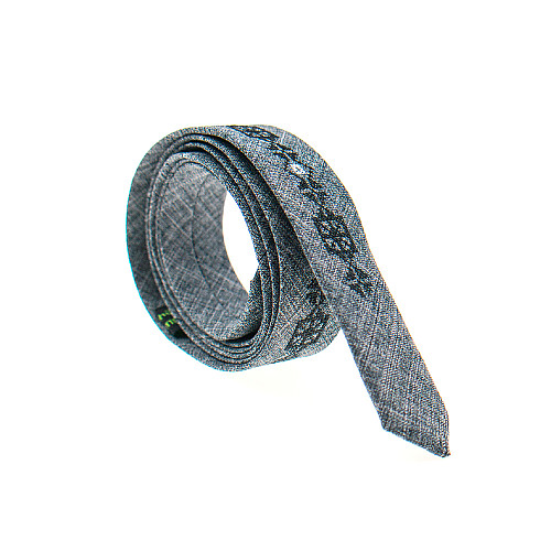 Тонка краватка з вишивкою сіра №828 LN-2126