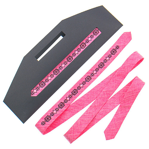 Тонка краватка з вишивкою рожева №832 LN-2130