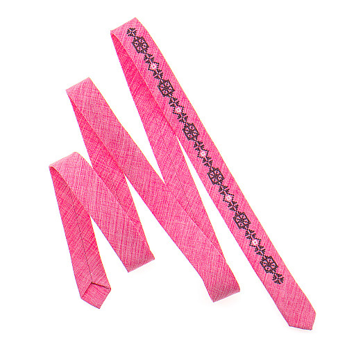 Тонка краватка з вишивкою рожева №832 LN-2130