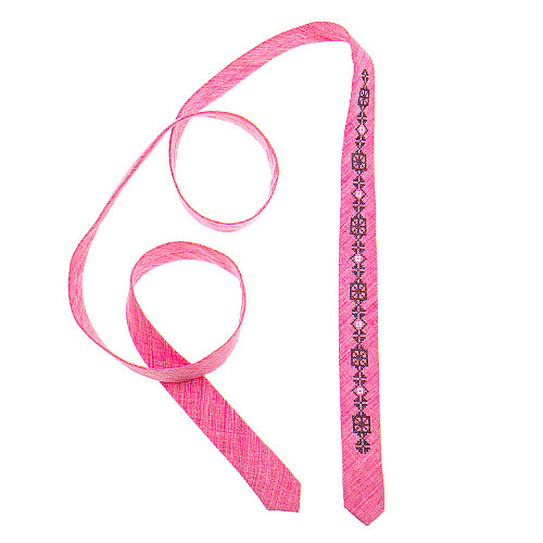 Тонка краватка з вишивкою рожева №832 LN-2130