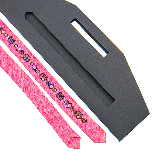 Тонка краватка з вишивкою рожева №832 LN-2130