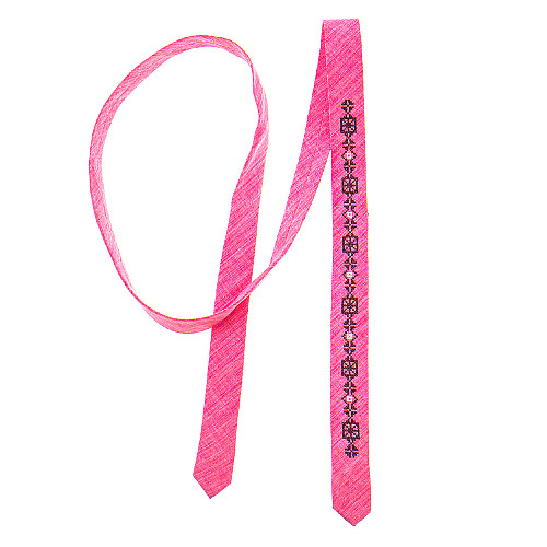 Тонка краватка з вишивкою рожева №832 LN-2130