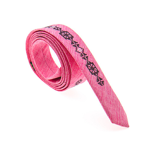 Тонка краватка з вишивкою рожева №832 LN-2130