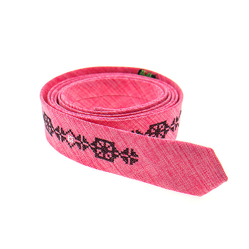 Тонка краватка з вишивкою рожева №832 LN-2130