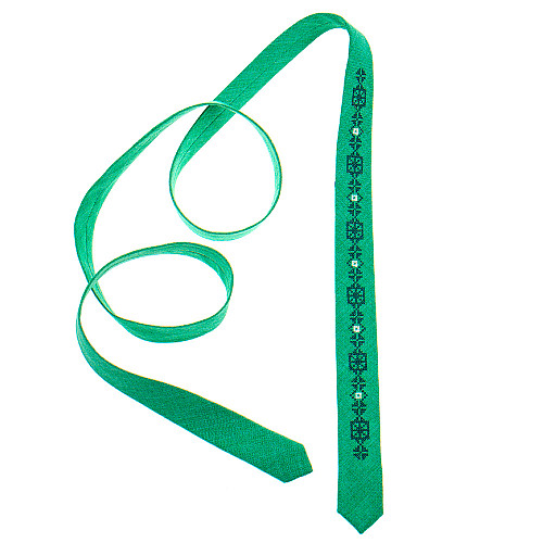 Тонка краватка з вишивкою зелена №834 LN-2132