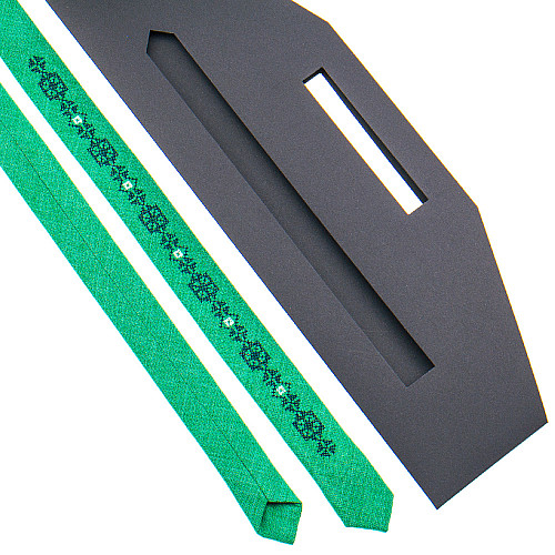 Тонка краватка з вишивкою зелена №834 LN-2132