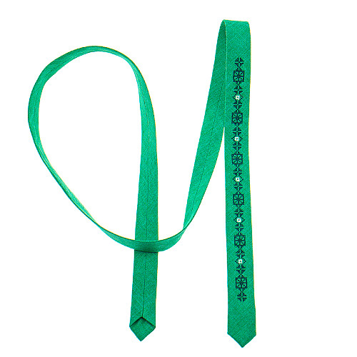 Тонка краватка з вишивкою зелена №834 LN-2132