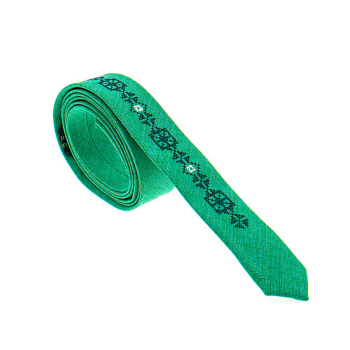 Тонка краватка з вишивкою зелена №834 LN-2132