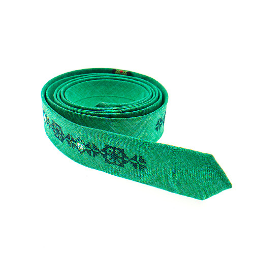 Тонка краватка з вишивкою зелена №834 LN-2132