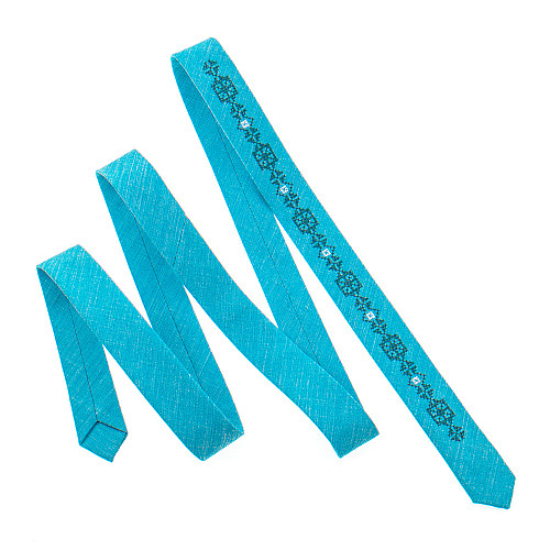 Тонкий галстук с вышивкой берюзовый №835 LN-2133