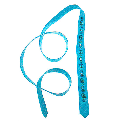 Тонкий галстук с вышивкой берюзовый №835 LN-2133