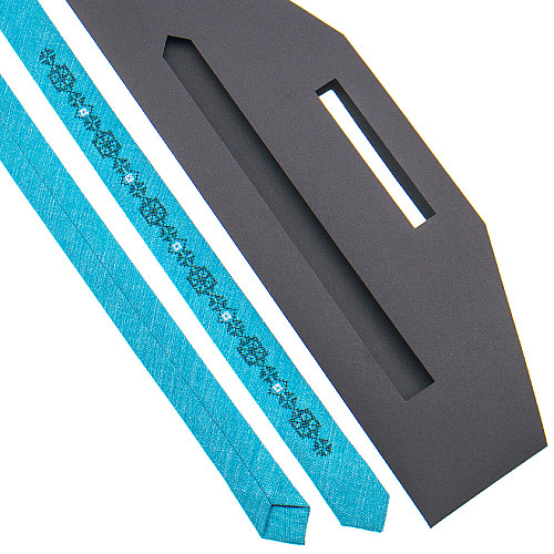 Тонкий галстук с вышивкой берюзовый №835 LN-2133