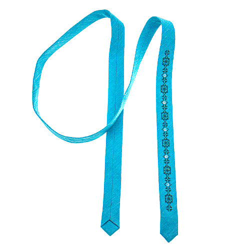 Тонкий галстук с вышивкой берюзовый №835 LN-2133