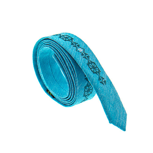 Тонкий галстук с вышивкой берюзовый №835 LN-2133