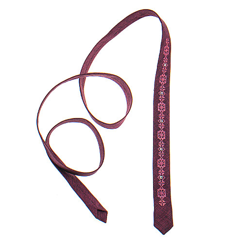 Тонкий галстук с вышивкой бордовый №836 LN-2134