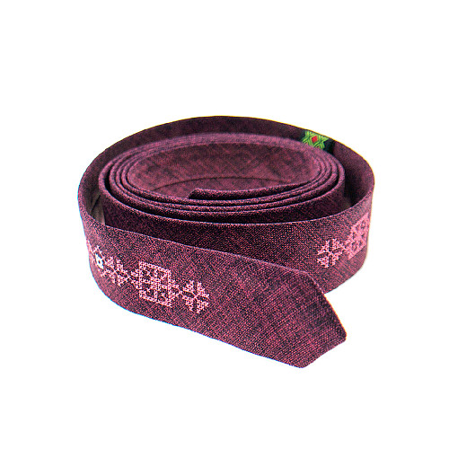 Тонкий галстук с вышивкой бордовый №836 LN-2134