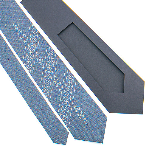Серый галстук с вышивкой №849 LN-2136