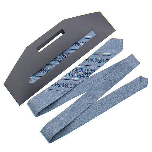 Сіра вузька вишита краватка №851 LN-2141