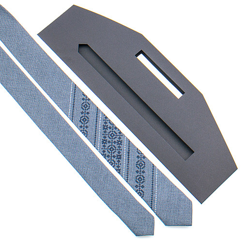 Сіра вузька вишита краватка №851 LN-2141