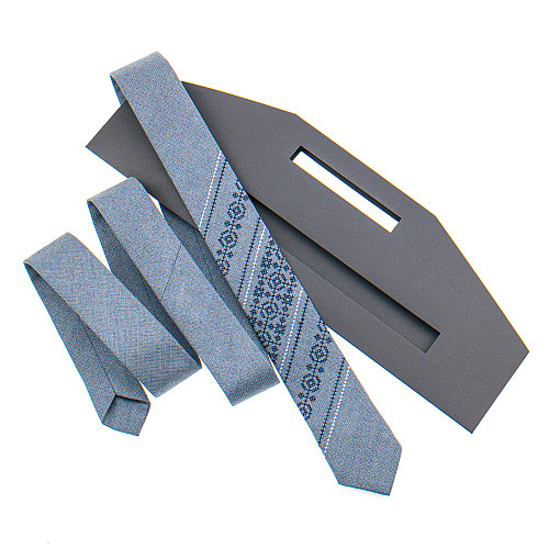 Сіра вузька вишита краватка №851 LN-2141