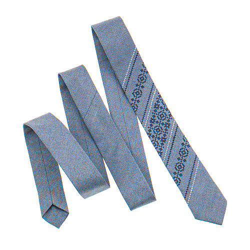 Сіра вузька вишита краватка №851 LN-2141
