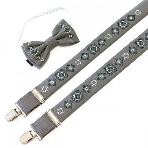 Детские вышитые подтяжки с бабочкой серые NR-3701