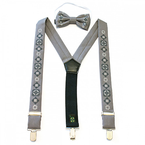 Детские вышитые подтяжки с бабочкой серые NR-3701