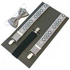 Детские вышитые подтяжки с бабочкой серые NR-3701