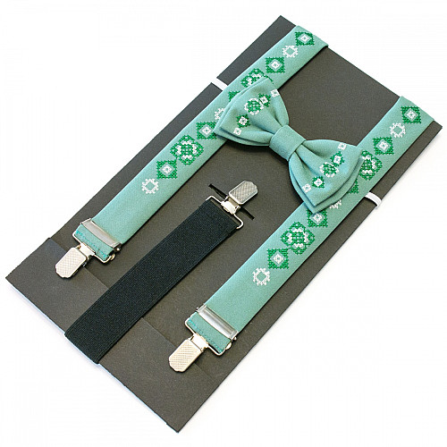 Детские вышитые подтяжки с бабочкой мятные NR-3702