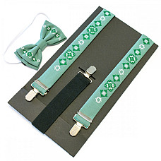 Детские вышитые подтяжки с бабочкой мятные NR-3702