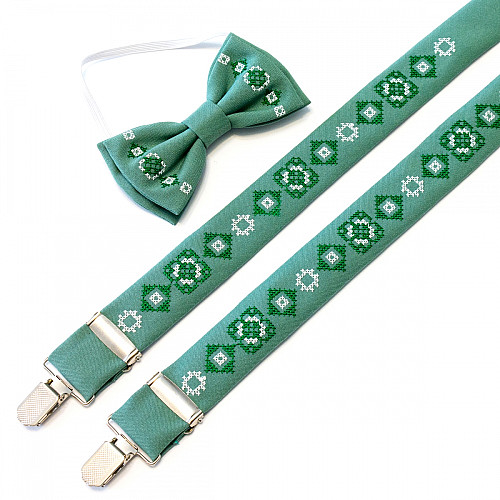 Детские вышитые подтяжки с бабочкой мятные NR-3702